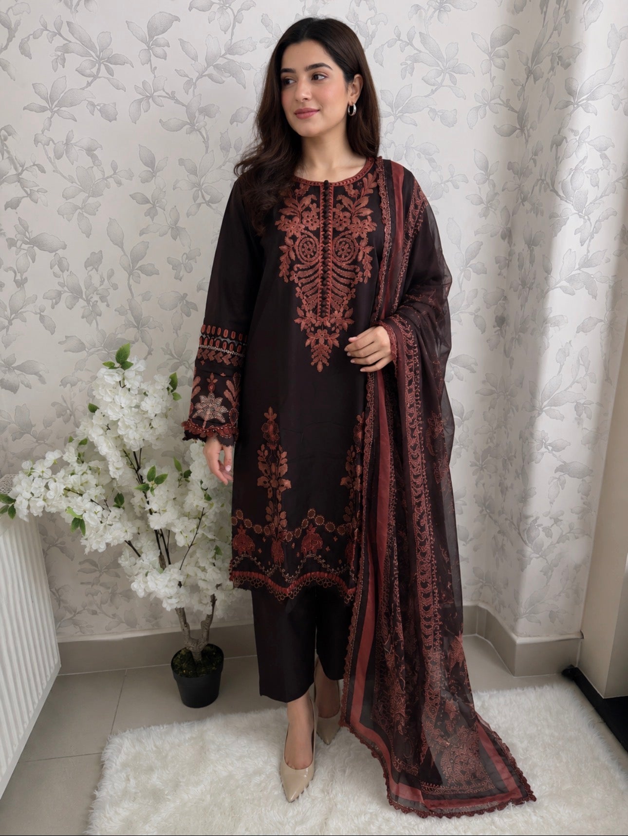 M Prints 4A inspired Embroidered 3-Piece Suit | Pakistani Designer Dress