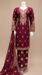 NOOR Luxury Embroidered Viscose -3 Piece Suit