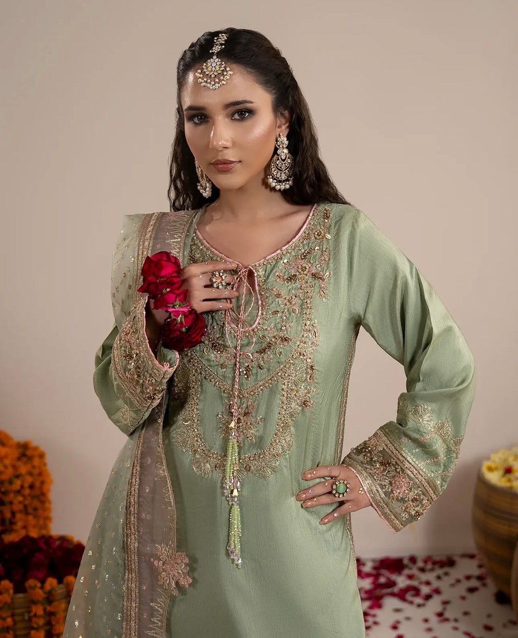 CHAAND RAAT Luxury Embroidered Raw Silk Suit – 3 Piece Collection