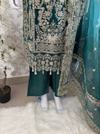 AFROZ Emerald Embroidered Organza Suit | Pakistani Wedding & Formal Dress