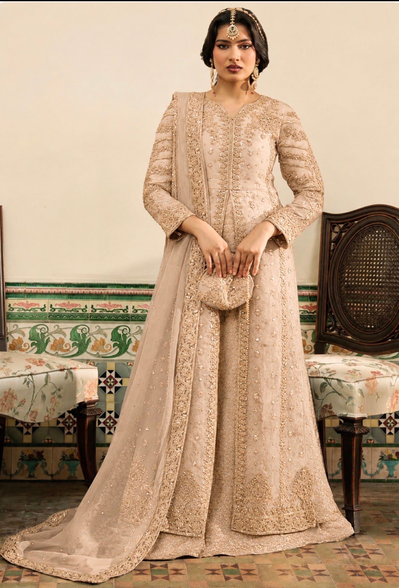 NAZLEEN Embroidered 3 piece Chiffon Suit| Pakistani Designer Wedding Dress