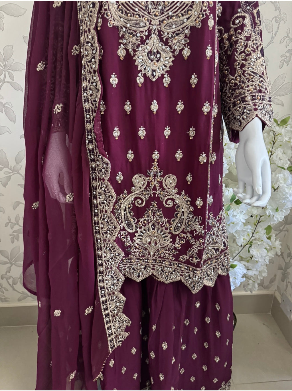 SAFFA Luxury Embroidered Chiffon Suit – 3 Piece Collection