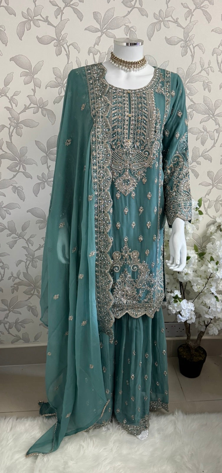 SAFFA Luxury Embroidered Chiffon Suit – 3 Piece Collection
