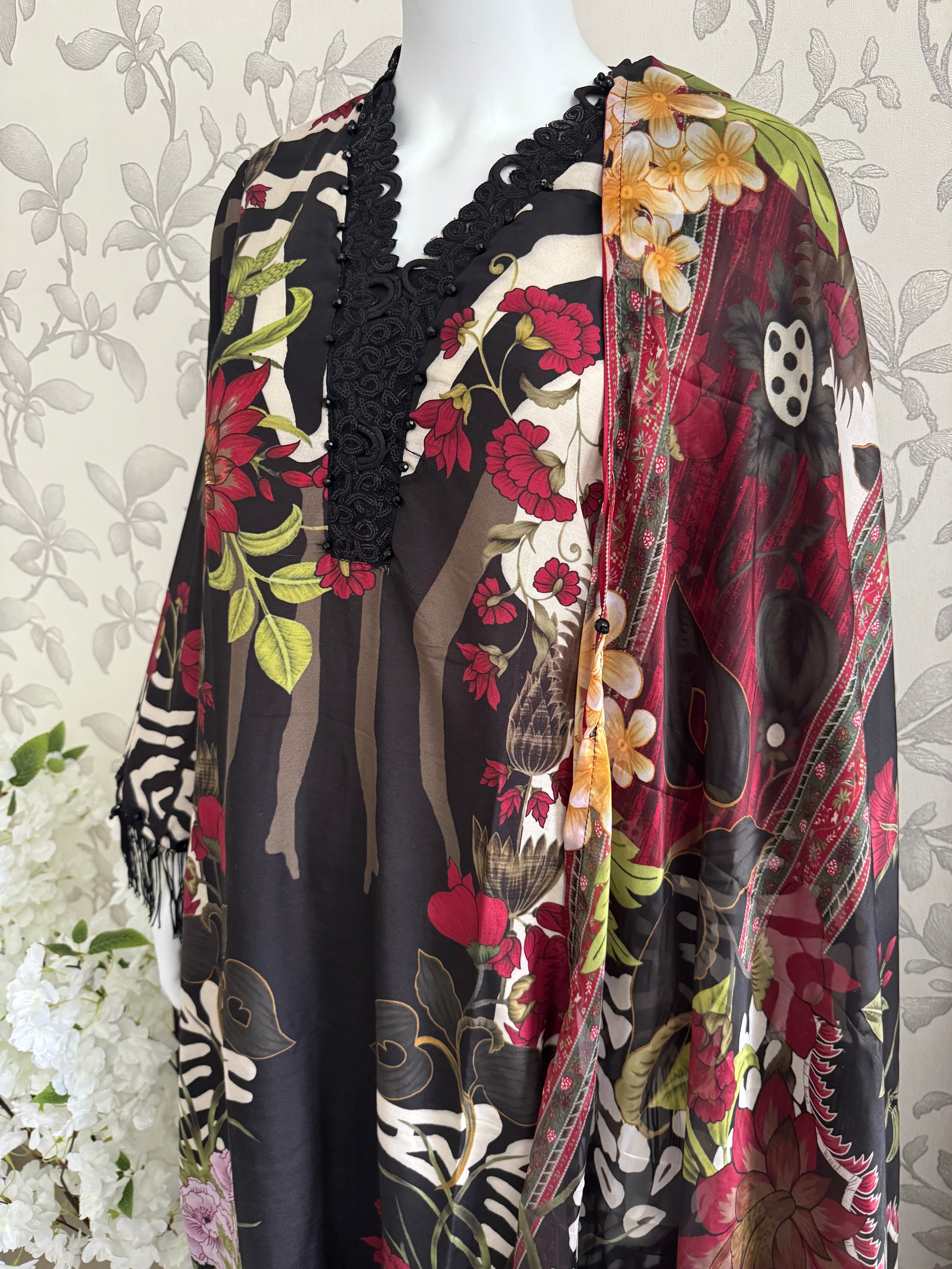 M Prints inspired Embroidered 3-Piece Suit | Pakistani Designer Dress