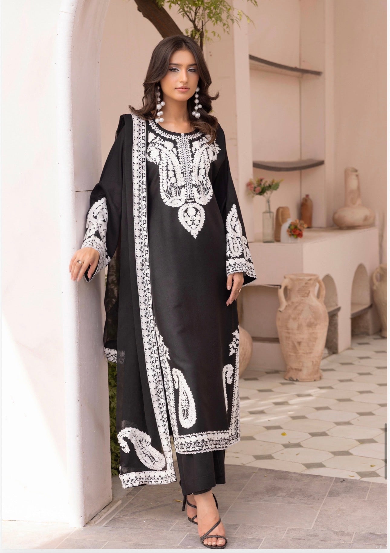ALMILA Dhanak Embroidered Suit with Embroidered Chiffon Duppatta-3 Piece suit