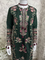 HUSN-E-EID Emerald green Embroidered -3 pieces Suit