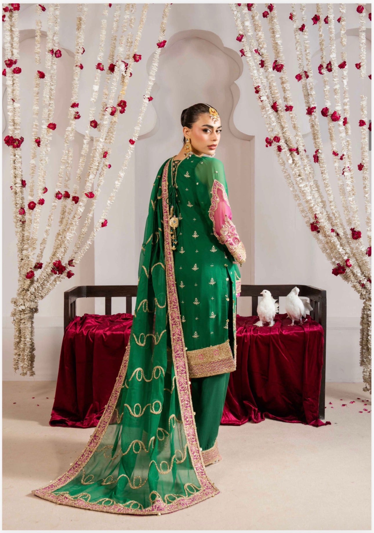 ALANI Emerald Green Luxury Embroidered-3 piece suit