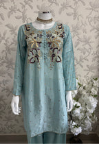 SILKY CHARM Luxury Embroidered Silk Suit with Pearl & Sequin Work