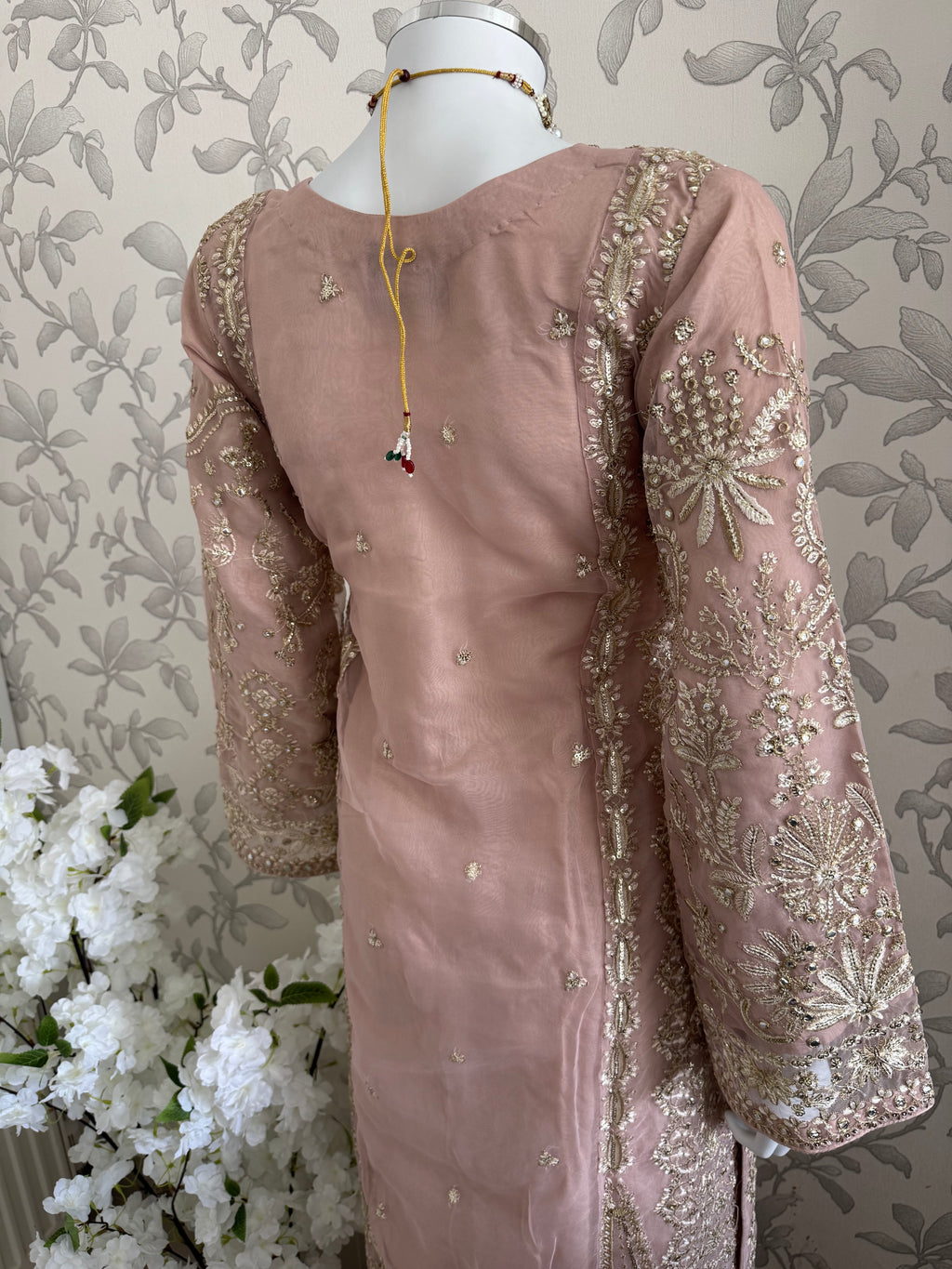 AFROZ Blush Pink Embroidered Organza Suit | Pakistani Wedding & Formal Dress