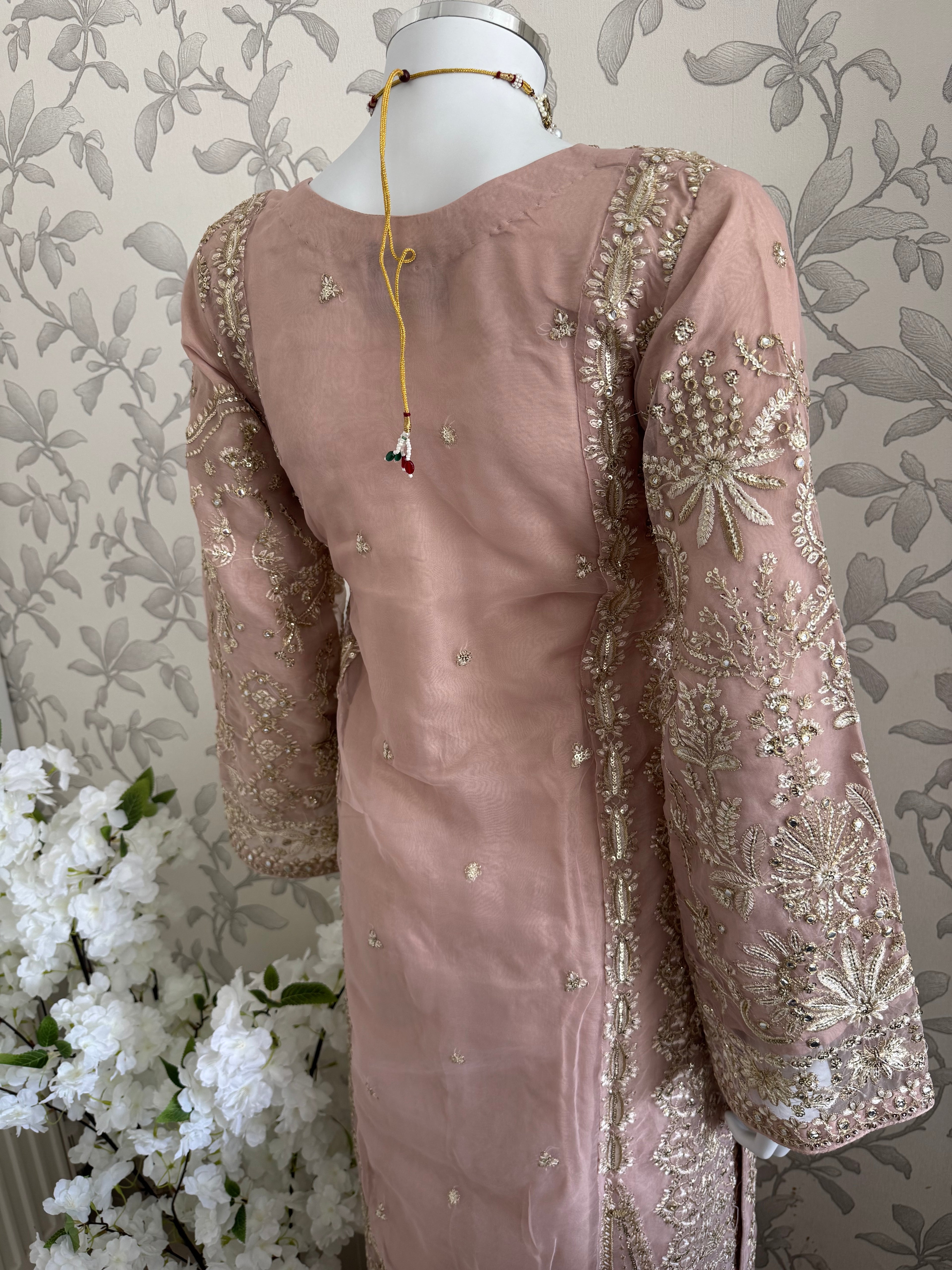 AFROZ Blush Pink Embroidered Organza Suit | Pakistani Wedding & Formal Dress