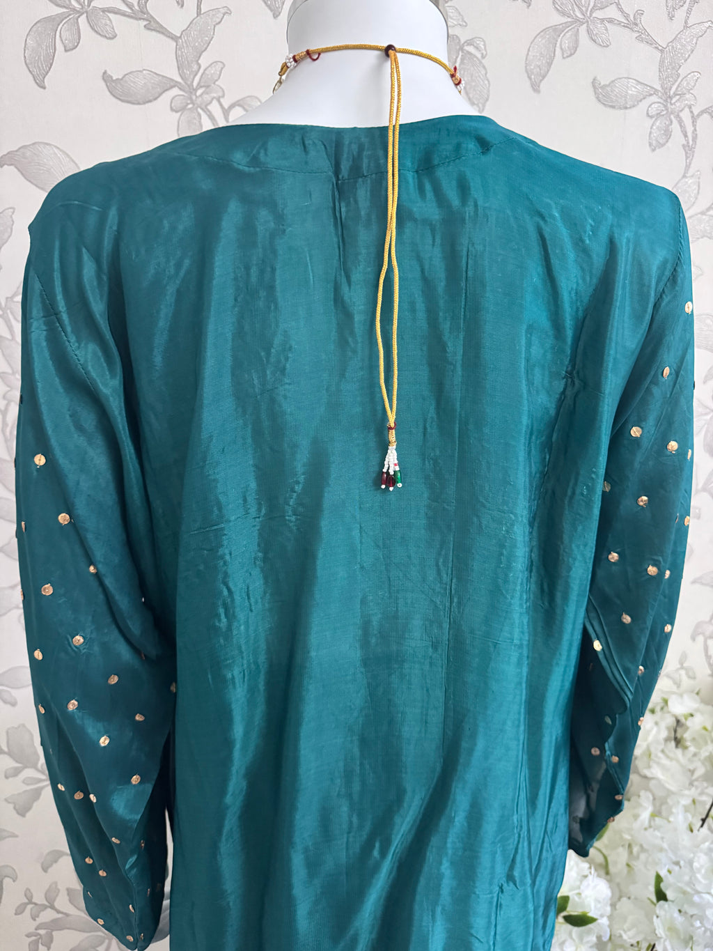 SILKY CHARM Luxury Embroidered Silk Suit with Pearl & Sequin Work