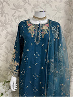 Teal Blue Embroidered Pakistani 3 Piece Suit – Luxury Eid Festive Wear