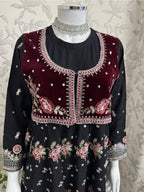 HUSN-E-EID Black Embroidered Maxi with Organza Duppatta -3 piece suit