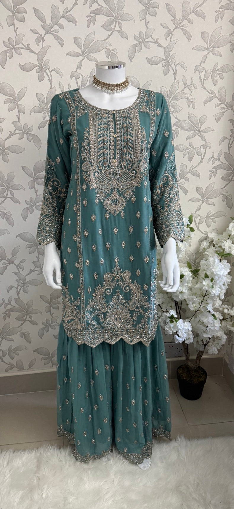 SAFFA Luxury Embroidered Chiffon Suit – 3 Piece Collection