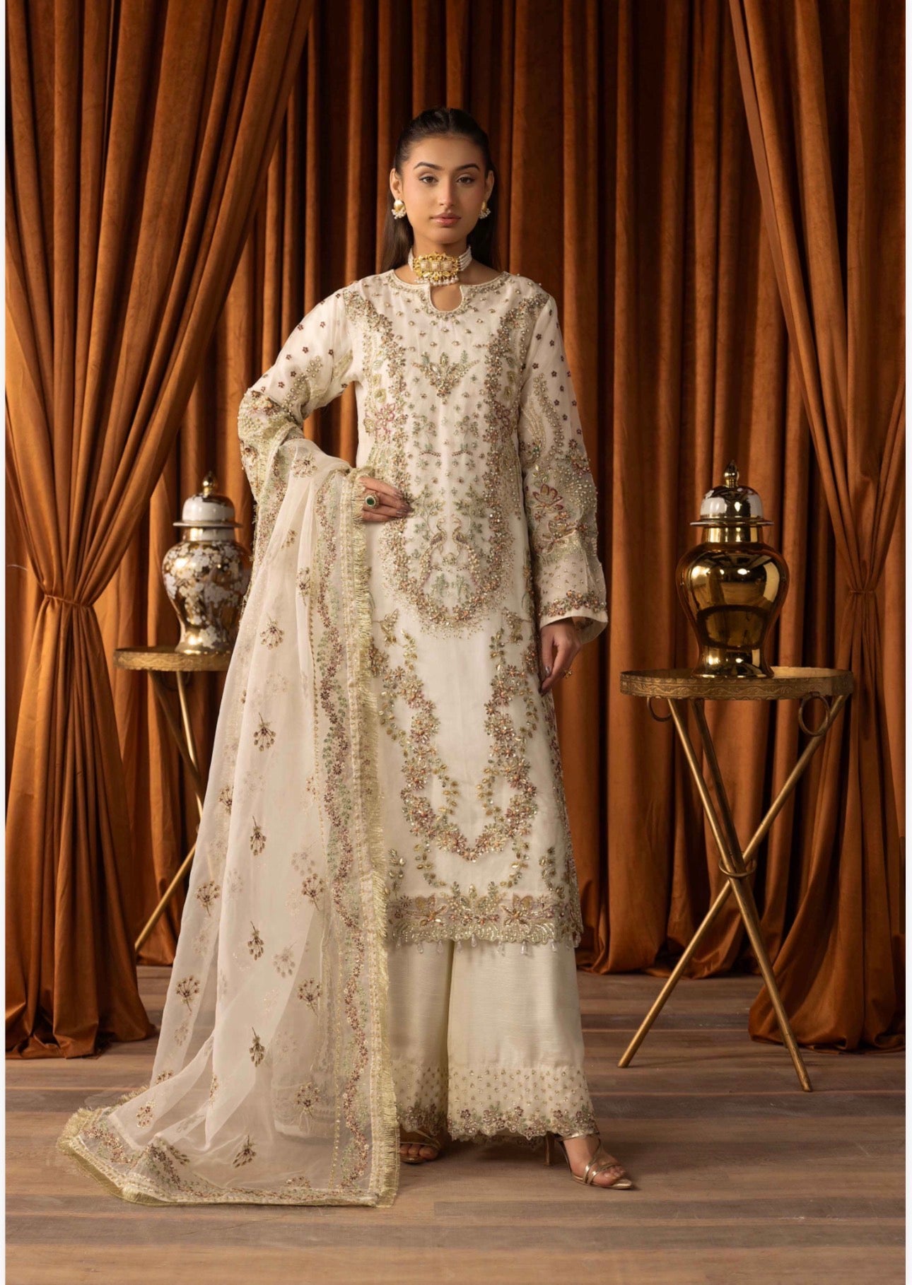 SANGEET Embroidered 3 piece Wedding Suit | Pakistani Mehndi, Mayon & Wedding Wear