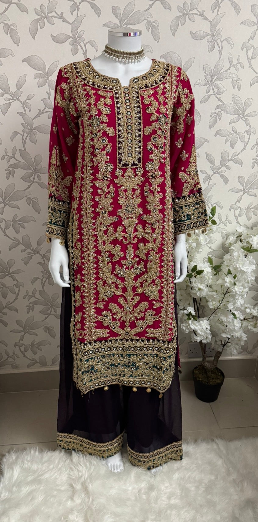 AYLAA Luxury Embroidered Chiffon Suit – 3 Piece Collection