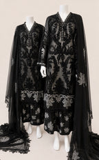Midnight Noir Luxury Embroidered Chiffon Suit – 3 Piece Collection