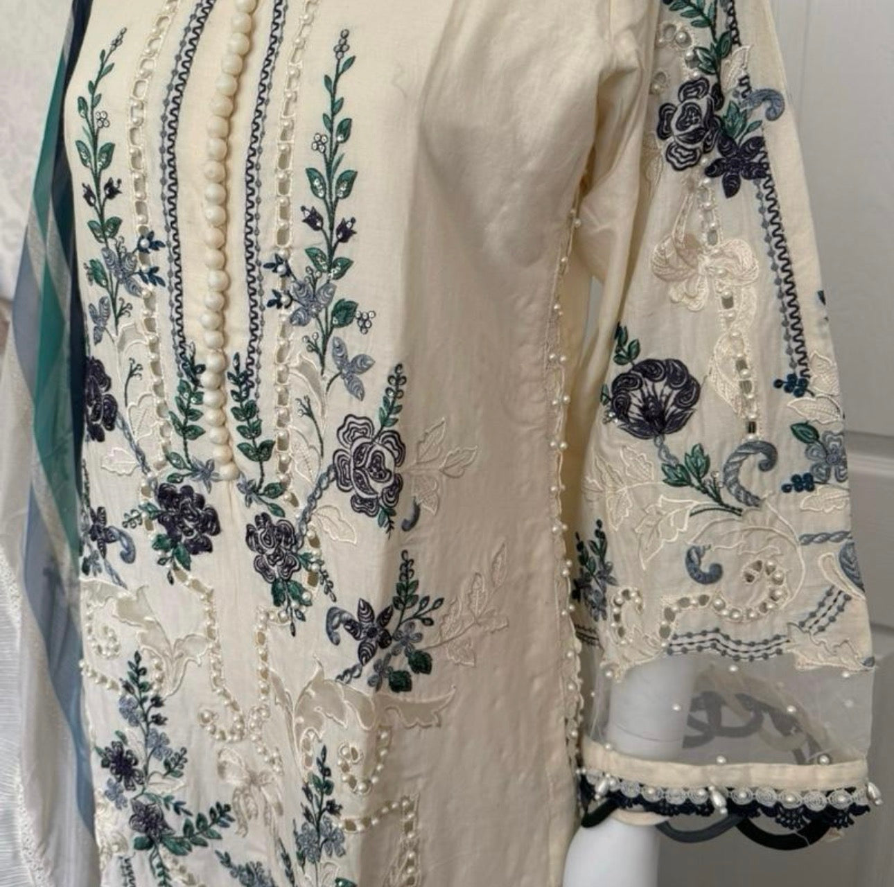 Azure Bloom Luxury Embroidered Suit – 3 Piece Collection