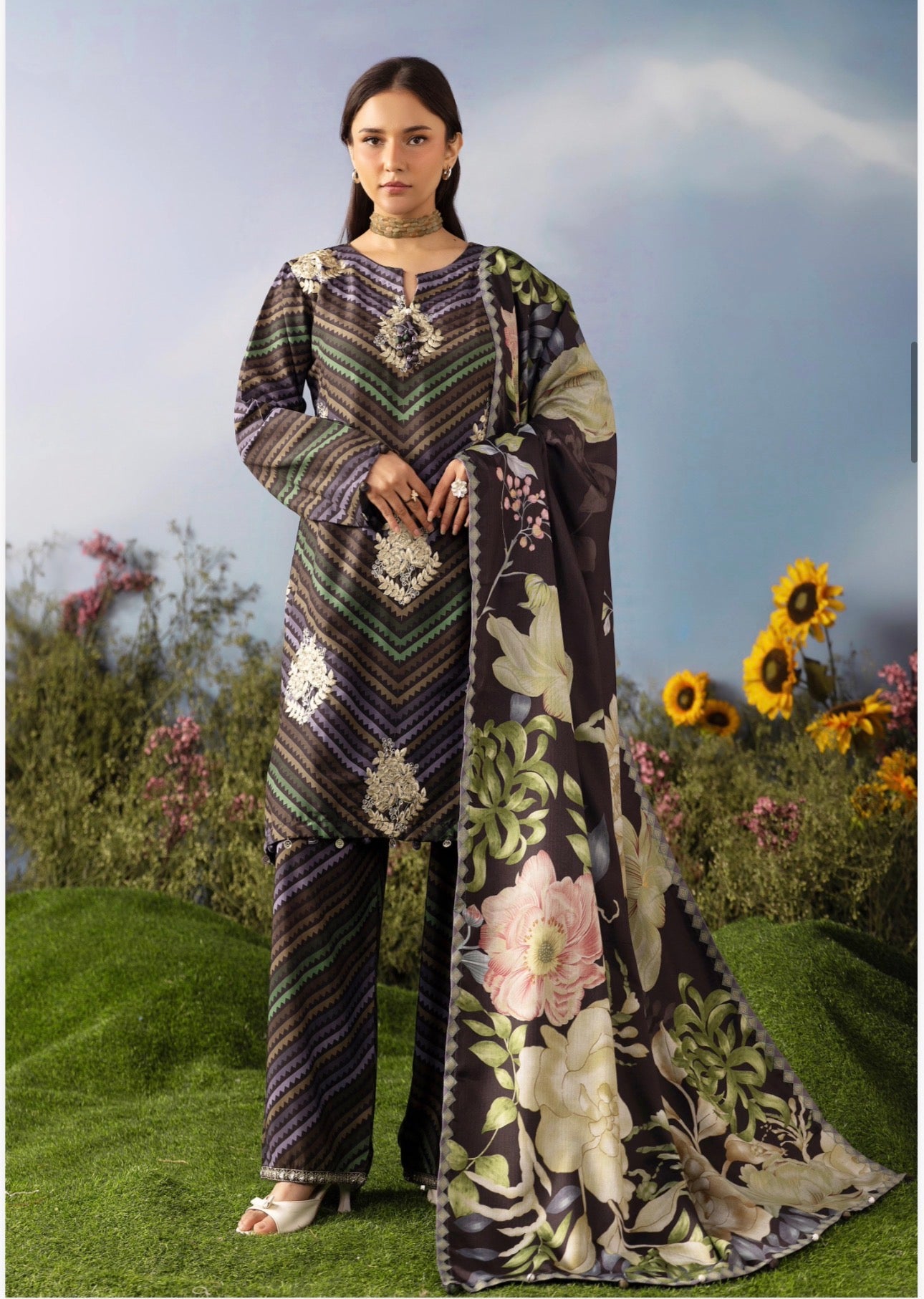 M Prints Luxury Embroidered 3 Piece Suit Collection