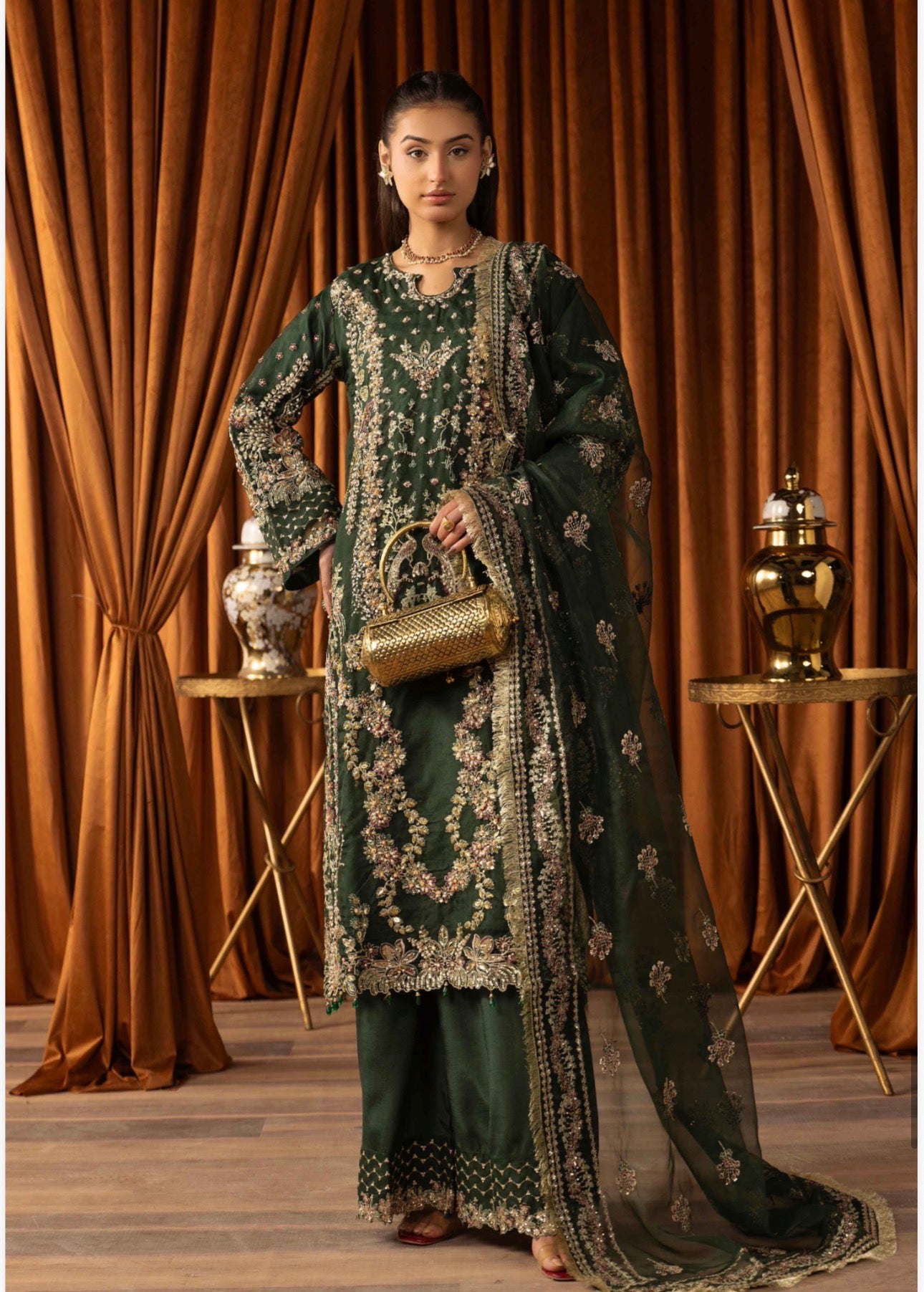 SANGEET Embroidered 3 piece Wedding Suit | Pakistani Mehndi, Mayon & Wedding Wear