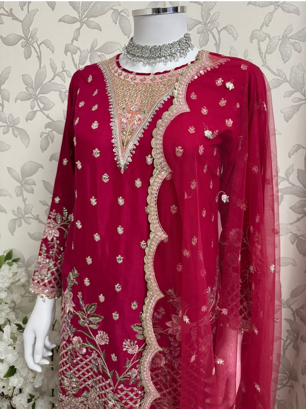 Fuchsia Pink Embroidered Pakistani 3 Piece Suit– Luxury Eid Festive Wear