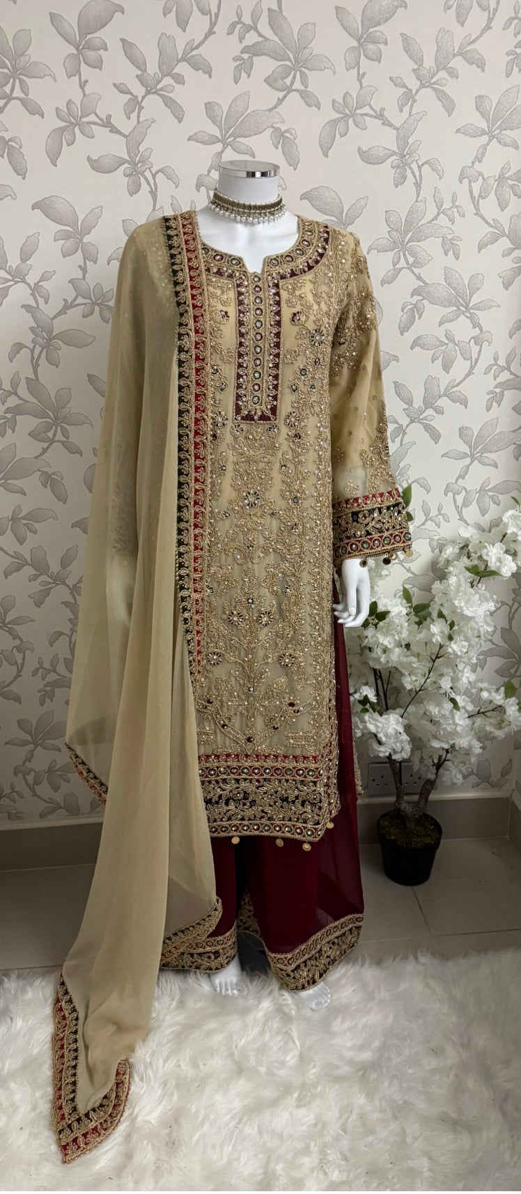 AYLAA Luxury Embroidered Chiffon Suit – 3 Piece Collection