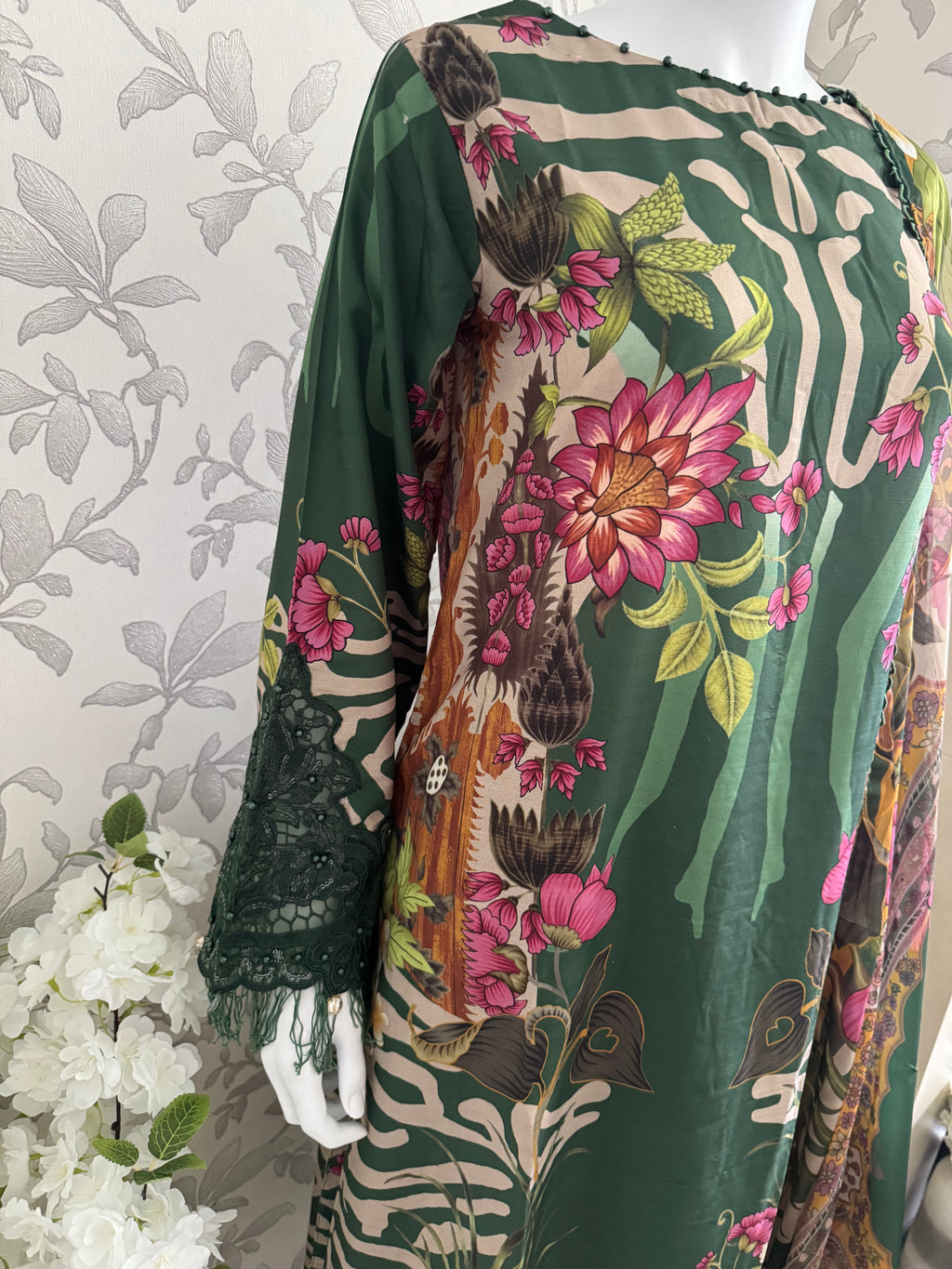M Prints inspired Embroidered 3-Piece Suit | Pakistani Designer Dress
