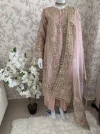 AFROZ Blush Pink Embroidered Organza Suit | Pakistani Wedding & Formal Dress