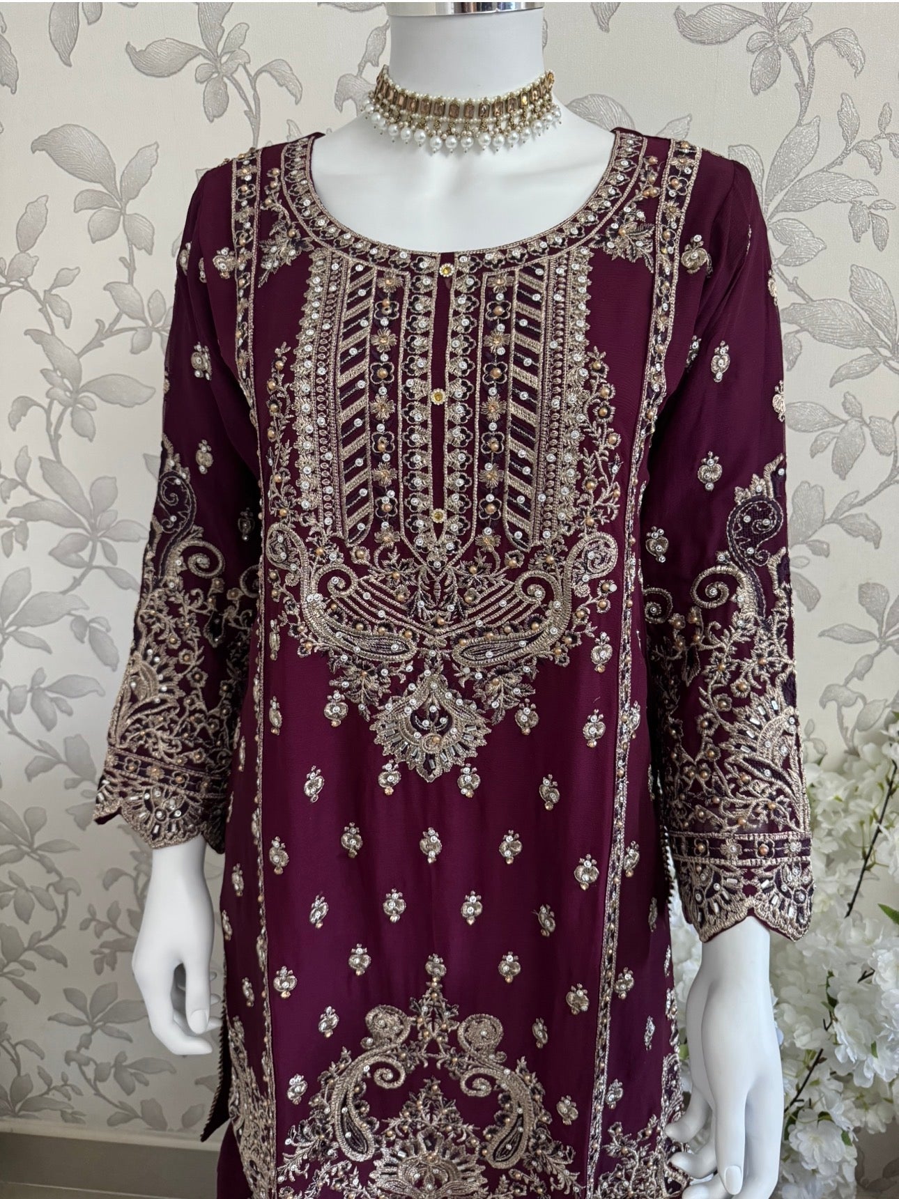 SAFFA Luxury Embroidered Chiffon Suit – 3 Piece Collection