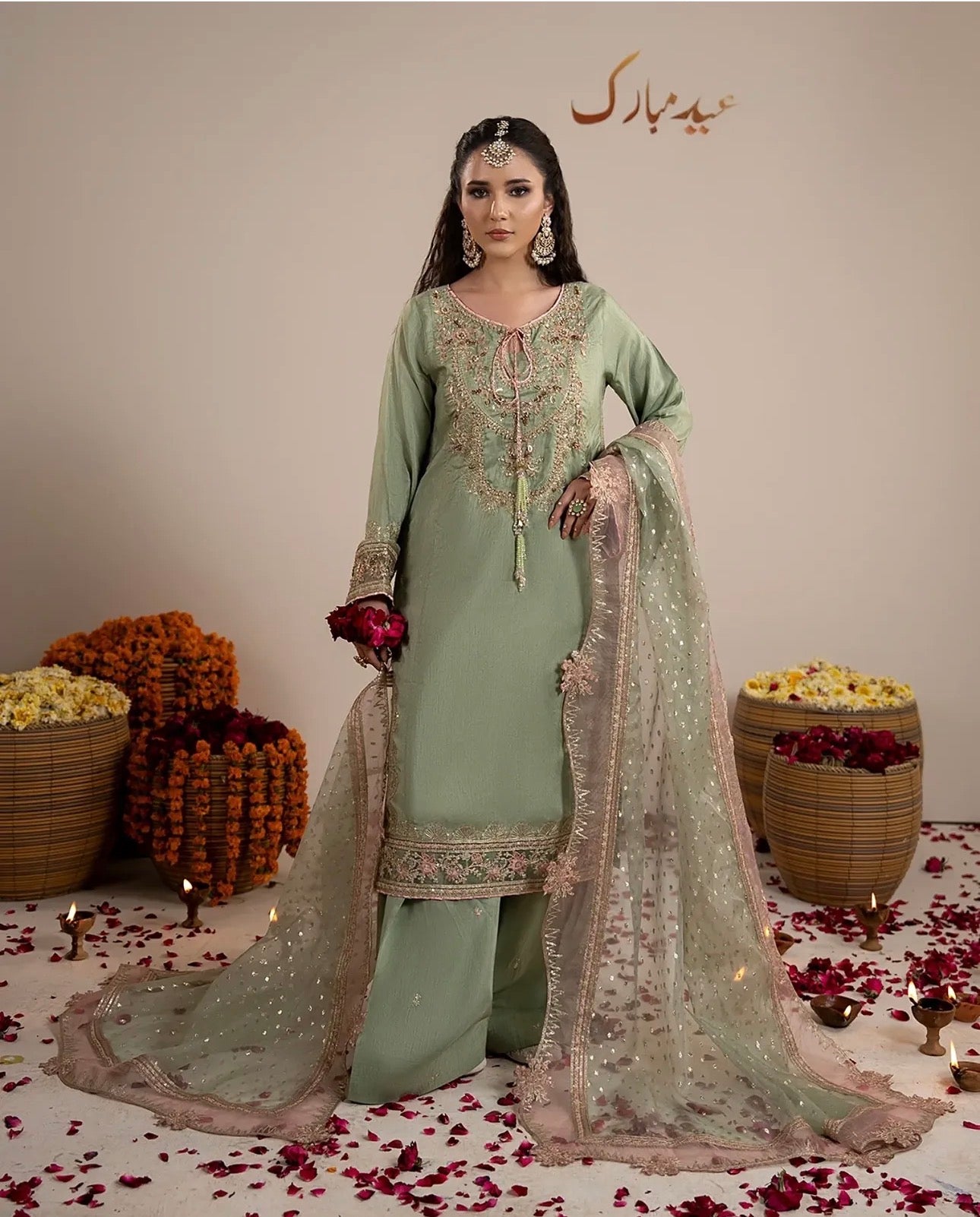 CHAAND RAAT Luxury Embroidered Raw Silk Suit – 3 Piece Collection