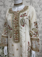 Ivory Cream Embroidered Pakistani 3 Piece Suit – Luxury Eid Festive Wear