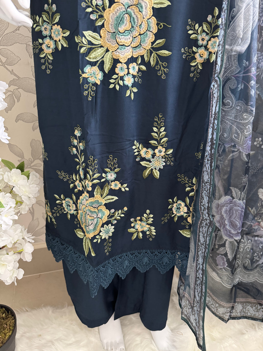 M Prints inspired Embroidered 3-Piece Suit | Pakistani Designer Dress