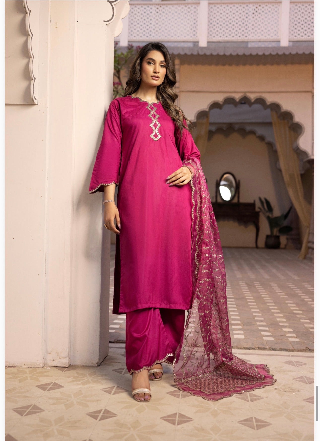 ALARA Luxury Embroidered Viscose with Soft Organza Dupatta-3 Piece suit