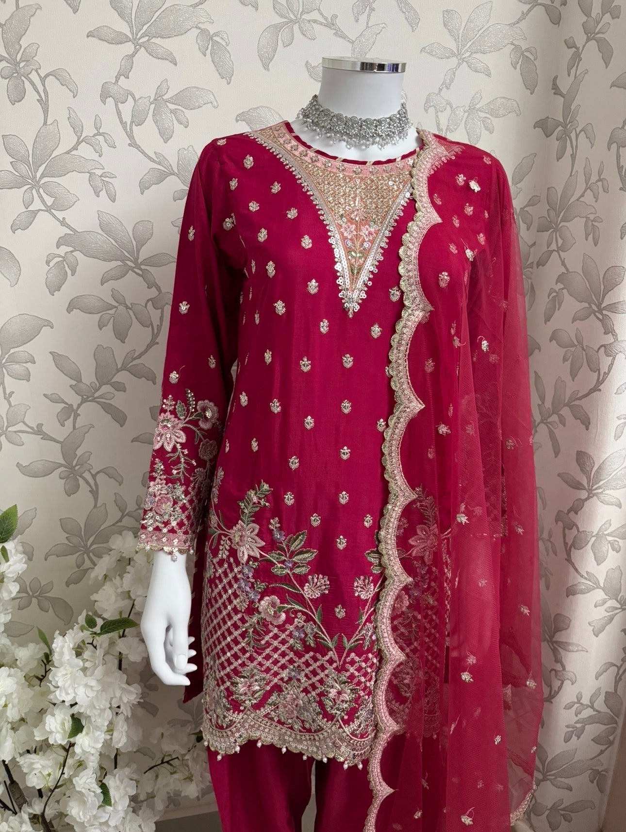 Fuchsia Pink Embroidered Pakistani 3 Piece Suit– Luxury Eid Festive Wear