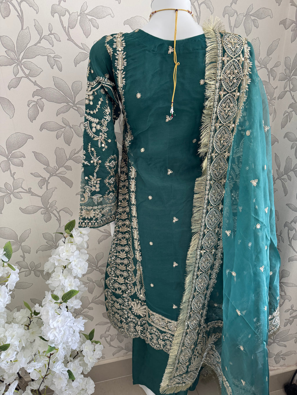 AFROZ Emerald Embroidered Organza Suit | Pakistani Wedding & Formal Dress