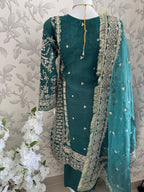 AFROZ Emerald Embroidered Organza Suit | Pakistani Wedding & Formal Dress