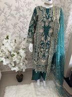 AFROZ Emerald Embroidered Organza Suit | Pakistani Wedding & Formal Dress