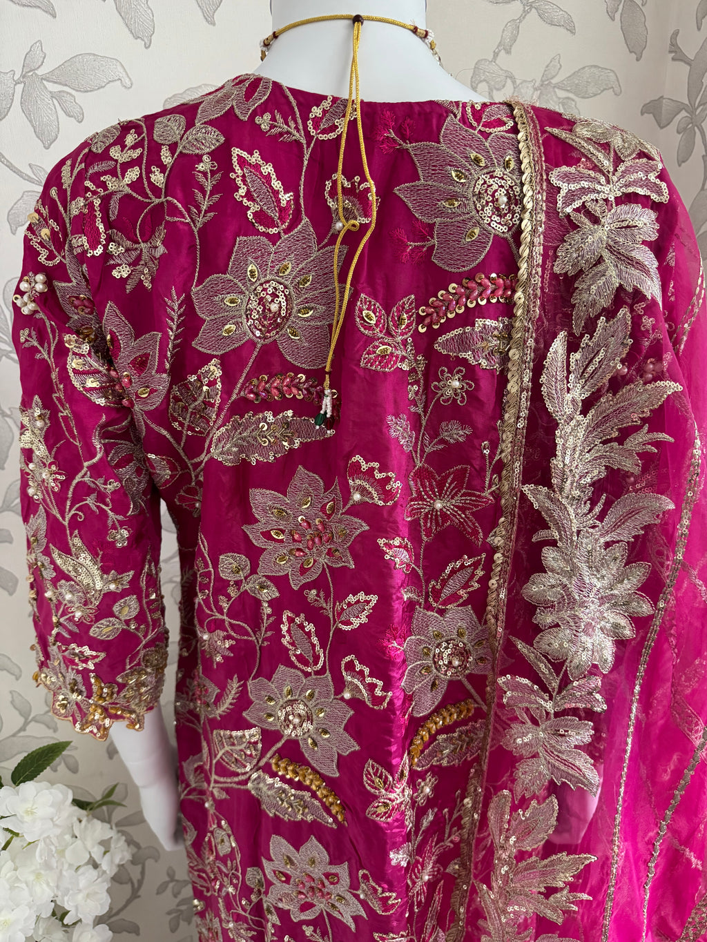 SAFINA….. Hot Pink Luxury Embroidered Pakistani Formal Suit with Organza Dupatta