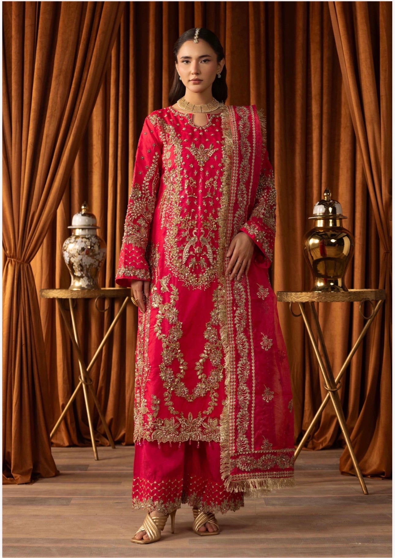 SANGEET Embroidered 3 piece Wedding Suit | Pakistani Mehndi, Mayon & Wedding Wear