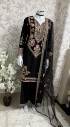 Black Embroidered Pakistani 3 Piece Suit – Luxury Eid Festive Wear