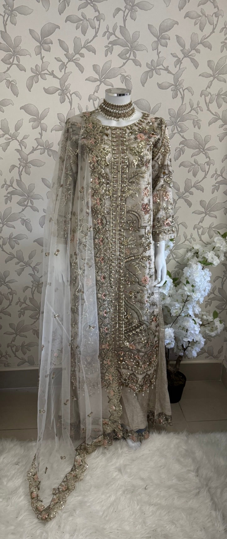 PEARLS -Pearl Champagne Hand-Embellished Luxury 3 pcs Suit