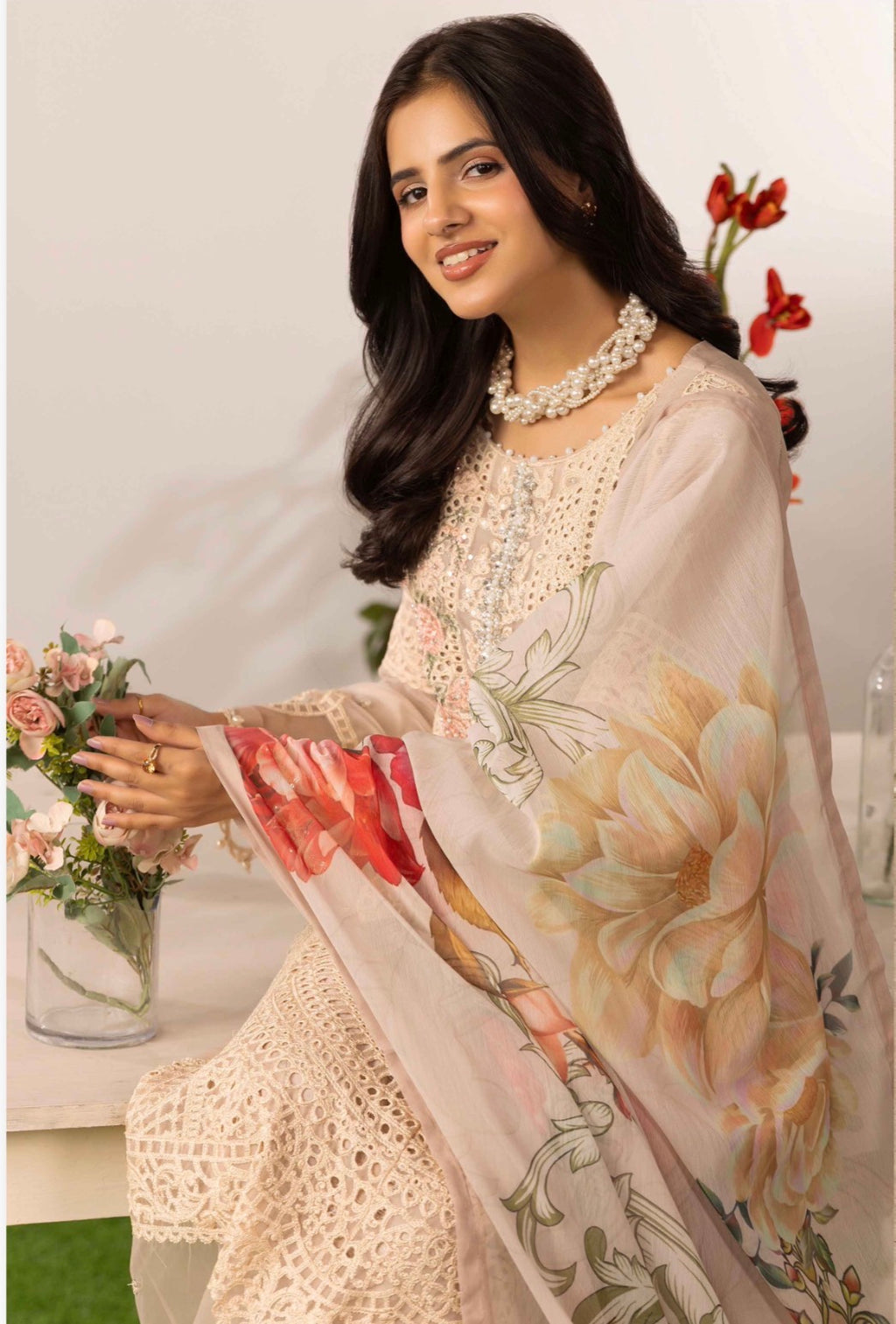 DIAMONDS Luxury Embroidered Chiffon Suit – 3 Piece Collection
