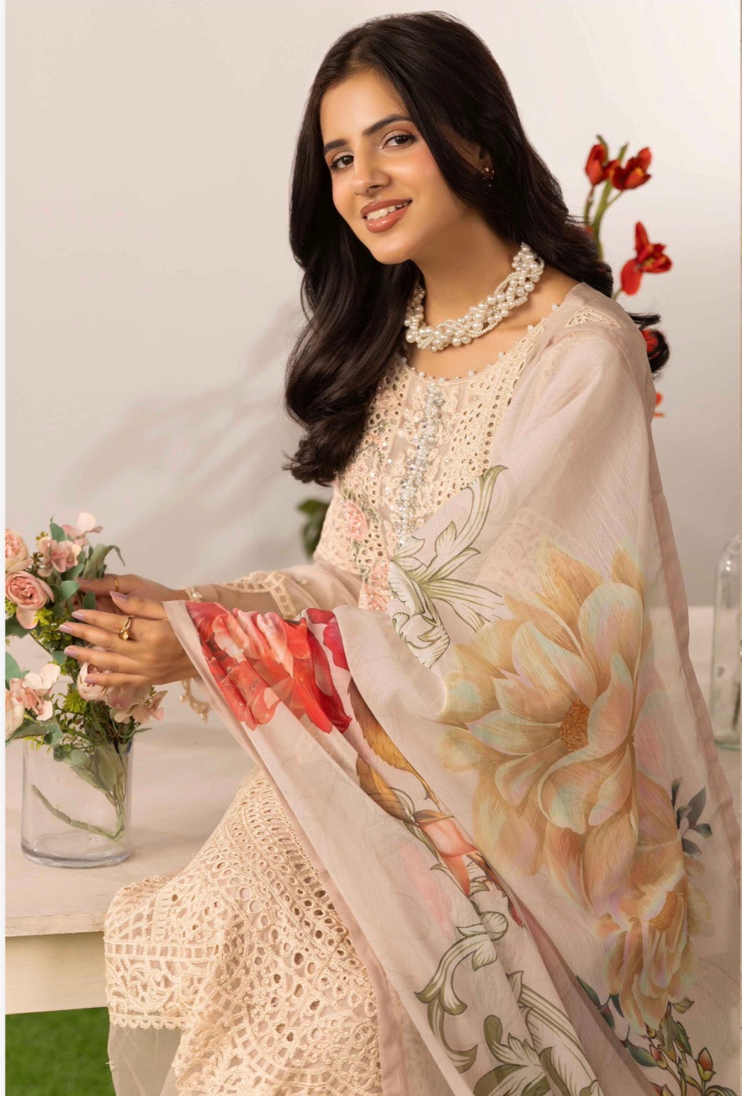 DIAMONDS Luxury Embroidered Chiffon Suit – 3 Piece Collection
