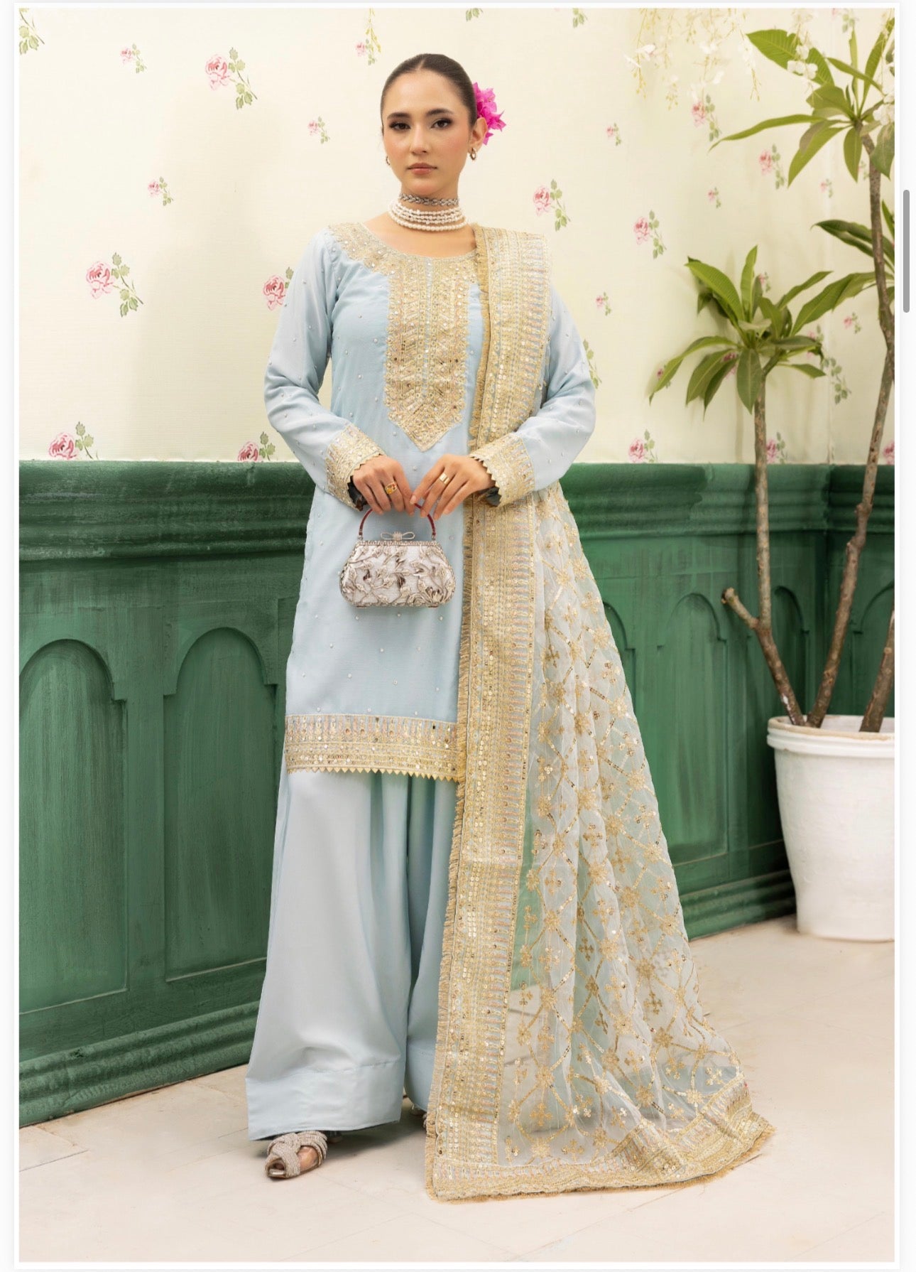 HAYA….Luxury 3 pcs embroidered chiffon suit