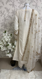 Ivory Cream Embroidered Pakistani 3 Piece Suit – Luxury Eid Festive Wear