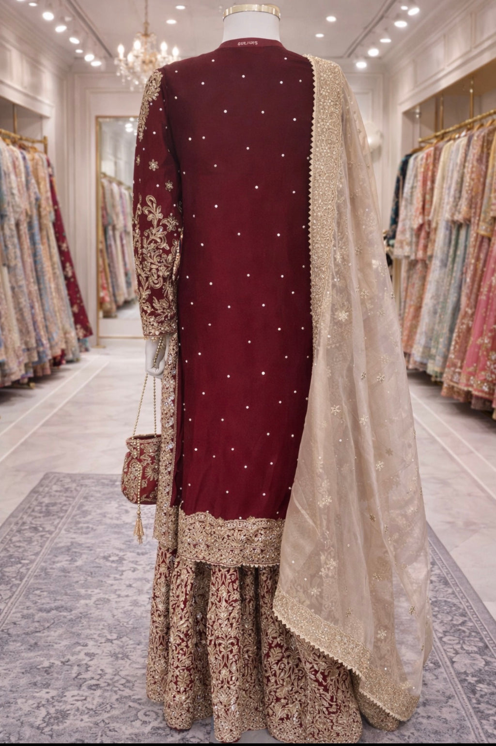 MAAYA Heavy Embroidered Pakistani Gharara Suit with Organza Dupatta