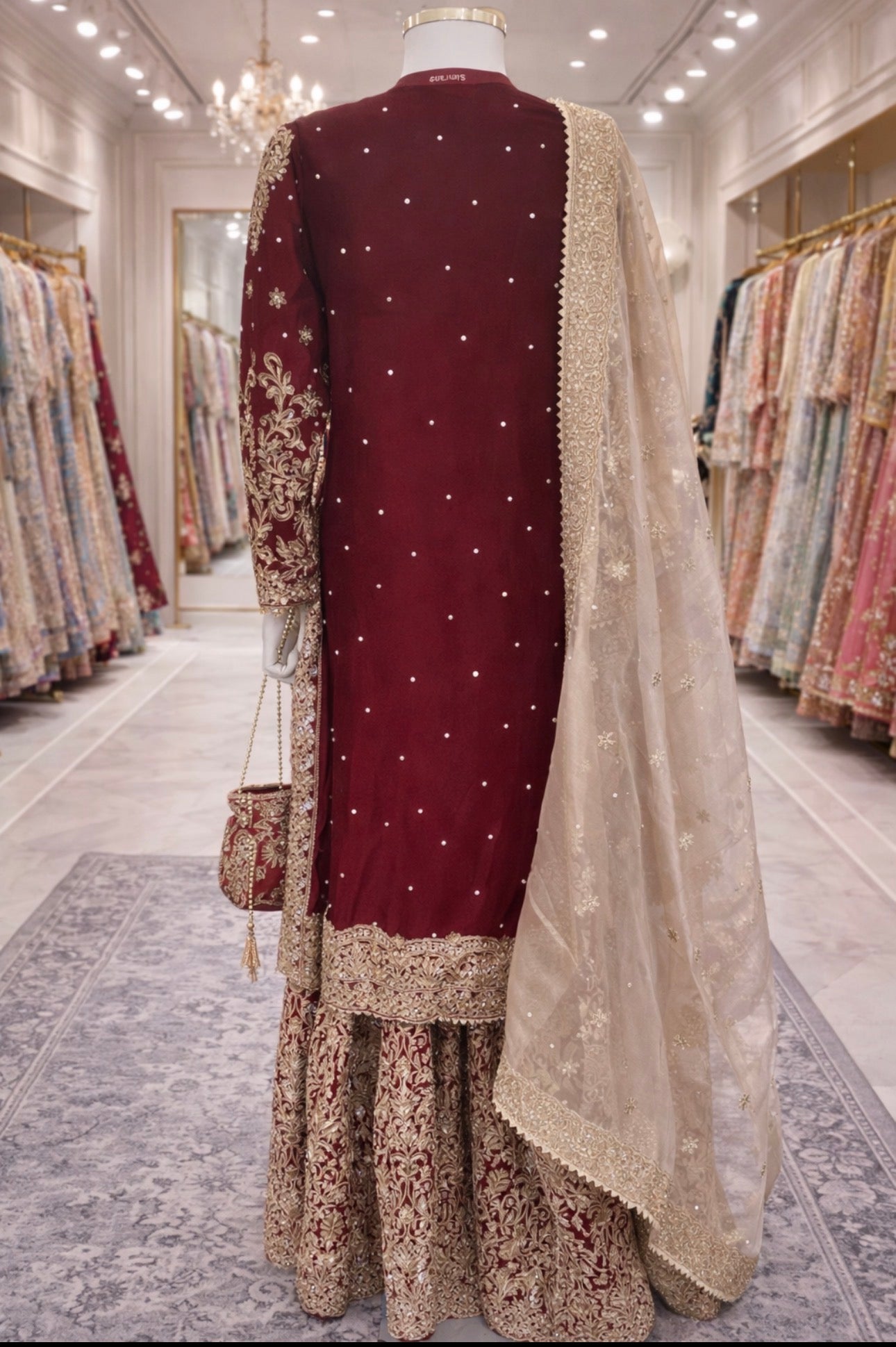 MAAYA Heavy Embroidered Pakistani Gharara Suit with Organza Dupatta