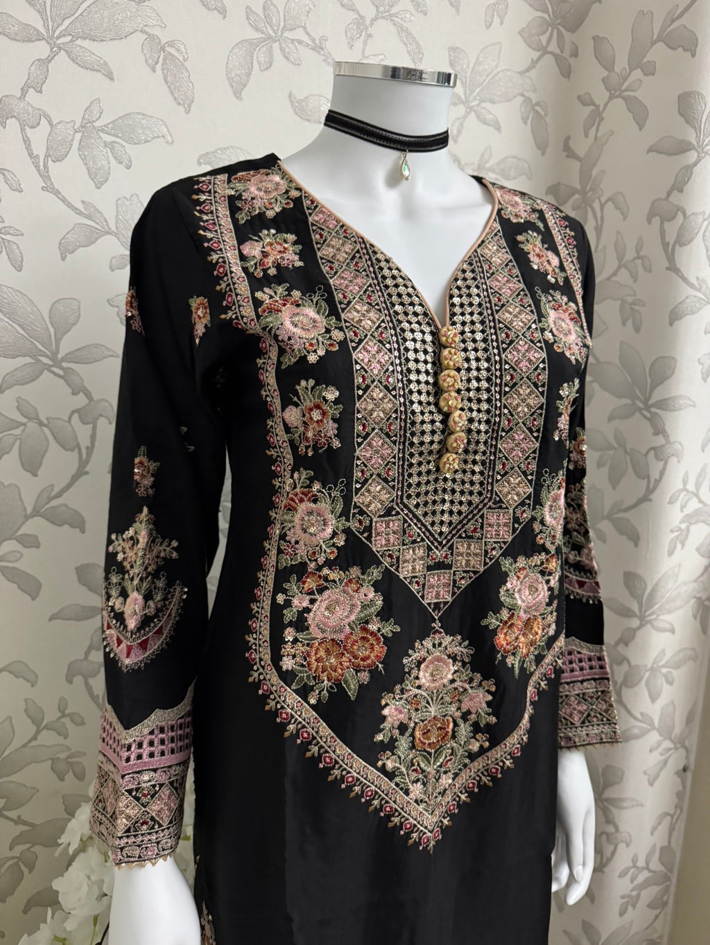 Black Embroidered Pakistani 3 Piece Suit – Luxury Eid Festive Wear