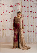 ALANI Royal Maroon Maxi Dress | Heavy Gold Embroidered Pakistani Formal Wear