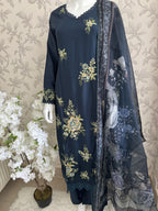 M Prints inspired Embroidered 3-Piece Suit | Pakistani Designer Dress